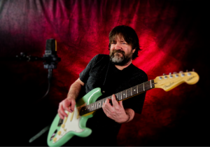 Lance Moore playing his seafoam green Jeff Beck Strat